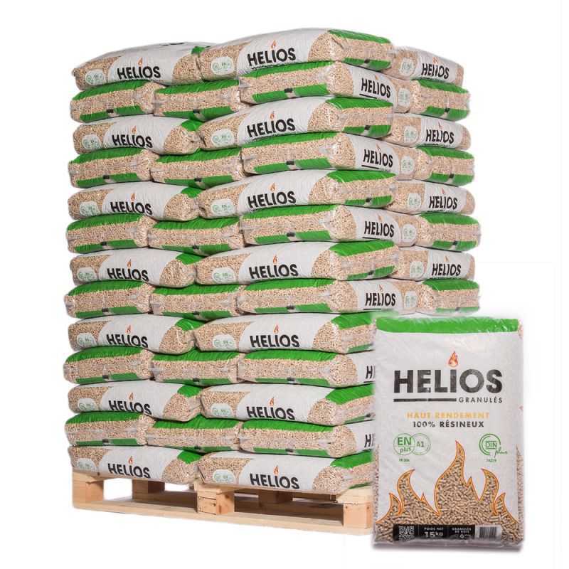 Pellets Bois HELIOS Premium Palette 65 Sacs 15kg Chauffage Haute Performance